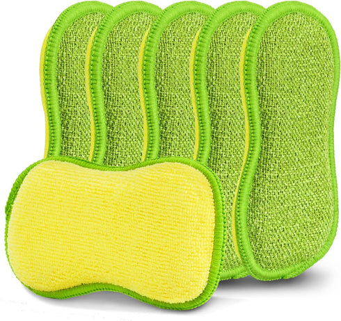 Multi-Purpose Scrub Sponges for Kitchen by SmilePowo Non-Scratch Microfiber Sponge Along with Heavy Duty Scouring Power - Effortless Cleaning of D...