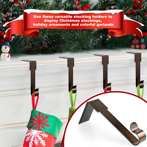 Christmas Stocking Holders for Mantle,4 Pack Adjustable Stocking Holder Non-Skid Stocking Hangers Lightweight Stocking Hooks for Fireplace Home De...