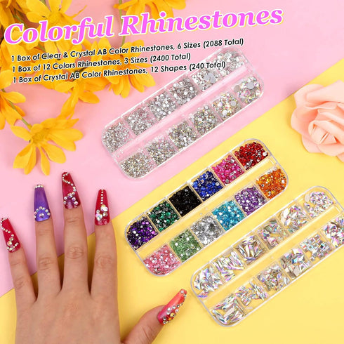 Anezus 4728Pcs Nail Gems with Crystals Rhinestones Jewls Pickup Tool Pen for Nails, Nail Art Supplies Diamond Stones for Nails Decoration Makeup C...