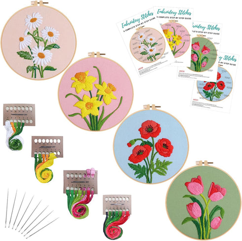 Louise Maelys 4 sets Floral Embroidery Kits for Beginners,Cross Stitch Kit for Adults,DIY Needlepoint Kits for Starters including embroidery cloth...