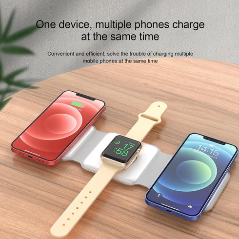 Magnetic Wireless Charging Station 3-in-1, Foldable, Magnetic Fast Charger for iPhone 15/14/13/12 Pro Max, Smart Watch and Ear Buds(White)...