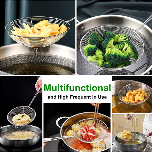 Spider Strainer Set of 3 Asian Strainer Ladle Stainless Steel Wire Skimmer Spoon with Handle for Kitchen Frying Food, Pasta, Spaghetti, Noodle-30....