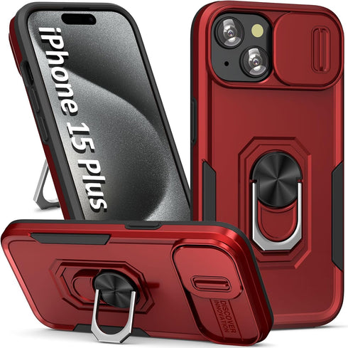 Case for iPhone 15 Plus Phone Case iPhone 15 Plus Case with Kickstand Ring Holder, with Camera Cover, with Magnetic Car Mount Function, for iPhone...