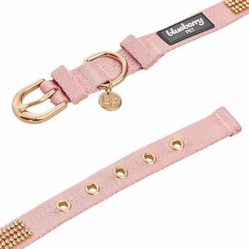 Blueberry Pet Sparkling Rhinestone Adjustable Dog Collar with Metal Buckle, Baby Pink, Neck 9-12.5", for Small Breed...