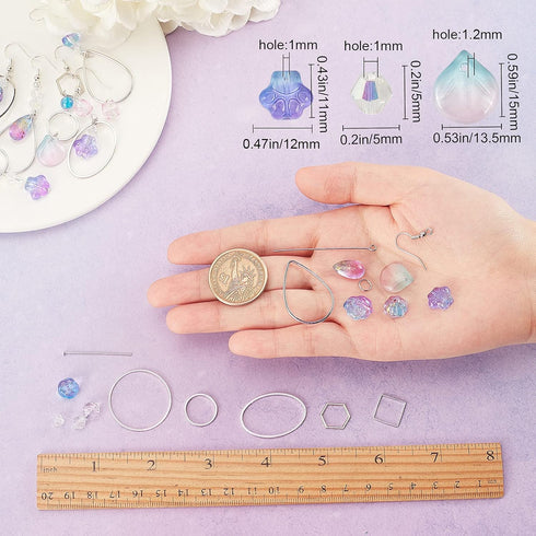 SUNNYCLUE 1 Box DIY 10 Pairs Purple Glass Beads Earring Making Kits Flower Petal Teardrop Dog Paw Glass Beads Brass Linking Rings & Earring Hooks ...