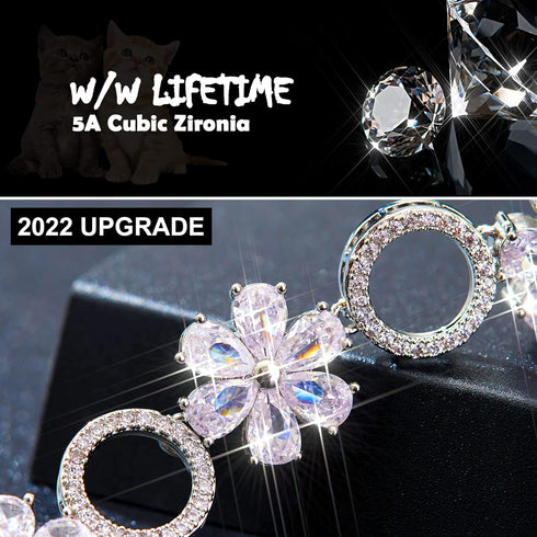 Dog Chain Collar Cubic Zironia Bling Collar for Puppy Kitty Gold Adjustable Cat Collar with Iced Out Crystal Stones Sun Flower (Silver, 10")...
