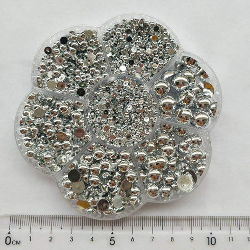 Chenkou Craft 3000PCS 7 Sizes (2.5/3/4/5/6/8/10mm) 1 Box Silver Round Flatback Imitation Half Pearls Bead Loose Beads Gem (Silver Half Ball)...
