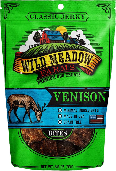 Wild Meadow Farms - Classic Venison Bites, Soft Jerky Treats for Dogs, Grain-Free & All-Natural, Ideal for Training, Portioning, and High-Value Re...
