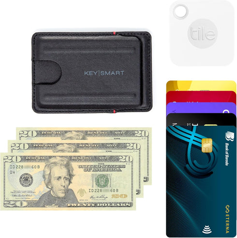 KeySmart Minimalist Wallet For Men - Credit Card Holder & RFID Blocking Wallet For Men - TecTuff Leather Easy Slide Slots - Compact & Lightweight ...