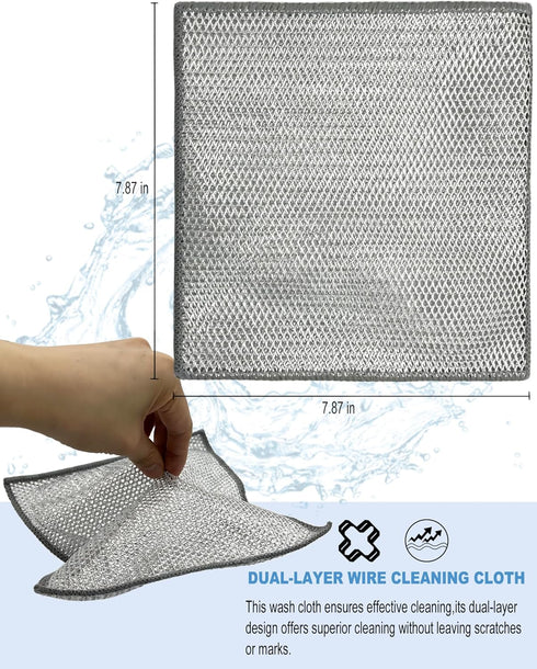 Wire Cleaning Dishwash Cloth - Kitchen Washcloths for Washing Dishes, Multipurpose Wire Dishwashing Rags for Wet, Dry, Easy Rinsing, Reusable?Pack...