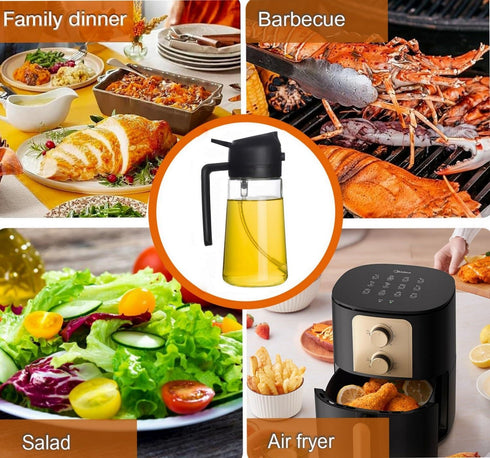 Olive Oil Sprayer Cooking Oil Dispensing Bottle: 2 in 1 Glass Olive Oil Dispenser Bottle, Upgraded Glass Oil Spraying Bottle for Kitchen Air Fryer...