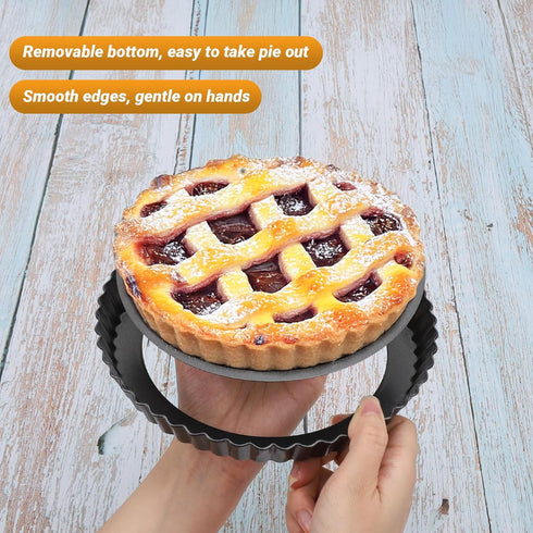 Beasea Mini Tart Pans for Baking, 2pcs 8 Inch Tart Pan with Removable Bottom Small Non Stick Carbon Steel Quiche Pie Pans for Oven Baking...