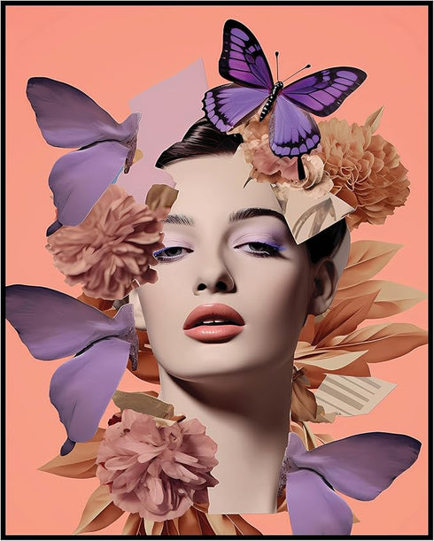 Posterizer 1 pcs-vintage pink purple collage with flowers-Art for Animal Lovers-Abstract & Modern Art-Gift for Art Lovers- UNFRAMED Wall Art...