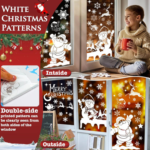 236PCS Christmas Window Clings, 9 Sheets Double-Sided Snowflakes Christmas Window Stickers, Snowman Xmas Decorations Stickers for Glass Window, Re...