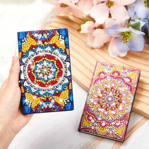 Patelai 4 Pcs Diamond Mandala Flower Notebook Kits 3 x 5 In DIY Mandala Cover Notebook Crystal Mandala Journal Notebook Sketchbook Notepad for Men...