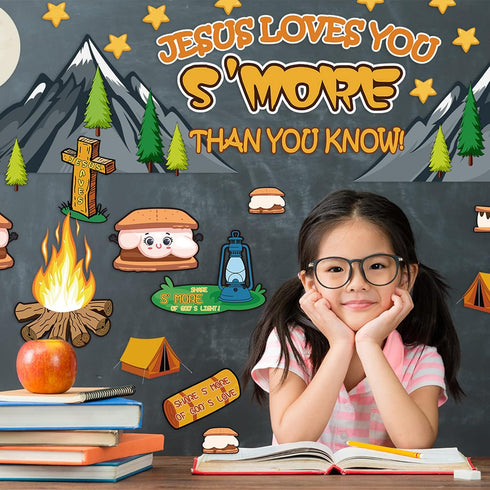 Outus 105 Pieces Jesus Loves You S'More Bulletin Board Set Sunday Decorative School Decorations Religious Bulletin Board for Wall Classroom School...