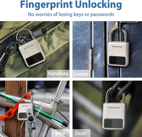 Fingerprint Padlock, Smart Padlock with USB Charging Support, Fingerprint Lock, Biometric Lock Suitable for Luggage, Bookcase, Suitcase, Backpack,...