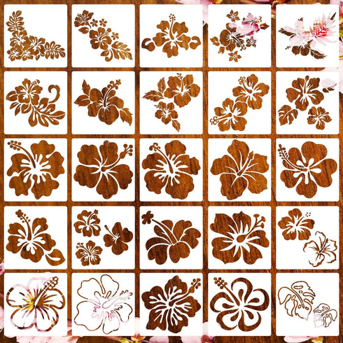 Hibiscus Stencils Flower Stencil 6inch Tropical Flower Drawing Templates Hawaii Flowers Painting Stencils for Wood Wall Canvas Furniture Porch Hom...
