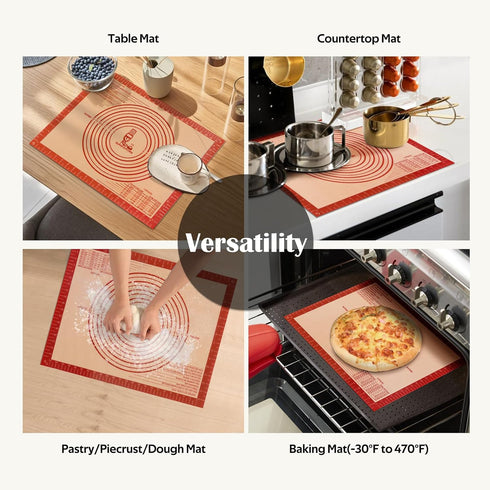 Extra Thick Silicone Pastry Mat Large for NonStick Baking Mat with Measurement?For Kneading mat,Fondant/Counter Pad, Dough Rolling Mat, Silicon Co...