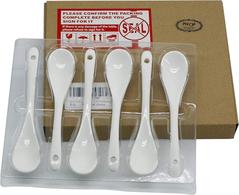 5 inch long White Porcelain Egg Spoons for Dessert Coffee Tea,Set of 6...