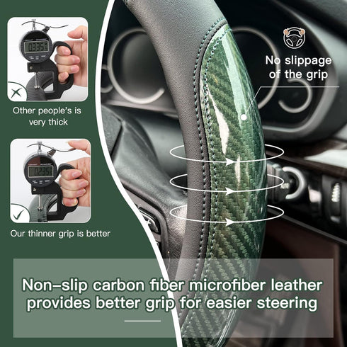 XCBYT Car Steering Wheel Cover Green - Universal Fit 14.5-15 Inch Carbon Fiber Steering Wheel Cover Sport Style with Anti-Slip Microfiber Leather ...