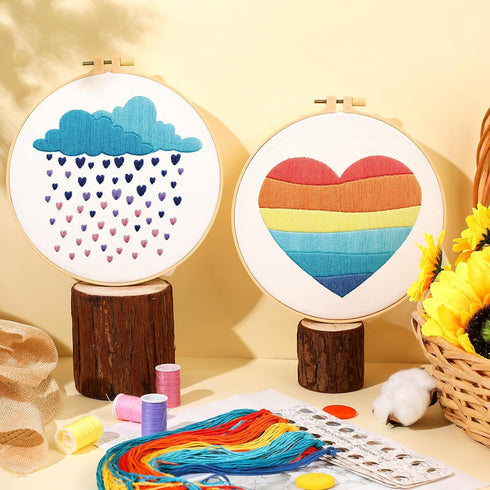 5 Set Embroidery Kit for Beginners Boho Rainbow Cross Stitch with Patterns Embroidery Hoops Instructions Embroidery Floss Needlepoint Kits DIY Adu...