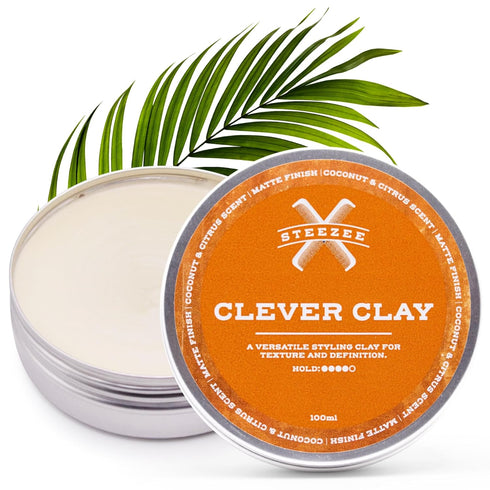 Clever Clay - Natural Finish Styling Hair Clay for Men - All Hair Types - Reworkable All Day Hold- Cruelty Free- Paraben & Sulphate Free, 3.4 oz...