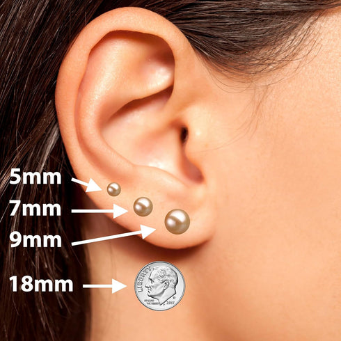 Freshwater Cultured Pearl Earrings Stud AA Graded 6-10mm Pink Stud Earrings for Women with 925 Sterling Silver Settings and Jewelry Gift Box - Ori...