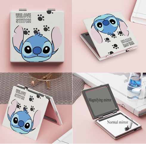 Stitch Stuff Travel Cosmetic Bag + Double Sided Cosmetic Mirror + a makeup brush bag, Large Capacity PU Travel Toilet Bag Makeup Accessories Organ...