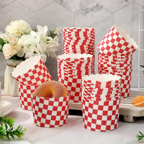 100Pcs Red Plaid Paper Baking Cups White Red Checkered Cupcake Wrappers Scalloped Edge Cupcake Muffin Cases for Party Supplies...