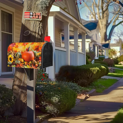 Autumn Fall Harvest Maple Leaves Pumpkin Mailbox Covers Waterproof Magnetic Durable Post Box Cover Wraps Standard Size 21x18 Inches for Outdoor Ga...