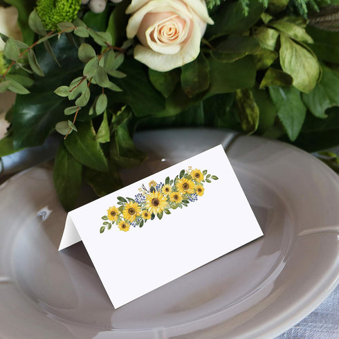 321Done Sunflower Place Cards, Made in USA - Blank Small 3.5x2 for Name Food Table Setting Dinner Party Seating Wedding Reception Buffet Tent Styl...