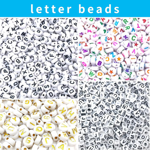 1400pcs Letter Beads Kit, 4x7 mm Acrylic Round Alphabet Beads Number Beads Heart Beads for Jewelry and Bracelet Making, in 28 Grid Box (White and ...