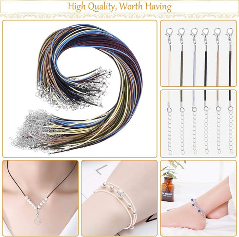 Necklace Cord, Selizo 100pcs Necklace String, Waxed Cotton Necklace Cord with Clasp Bulk for Jewelry Bracelet Making, Beads, Pendants, Charms...