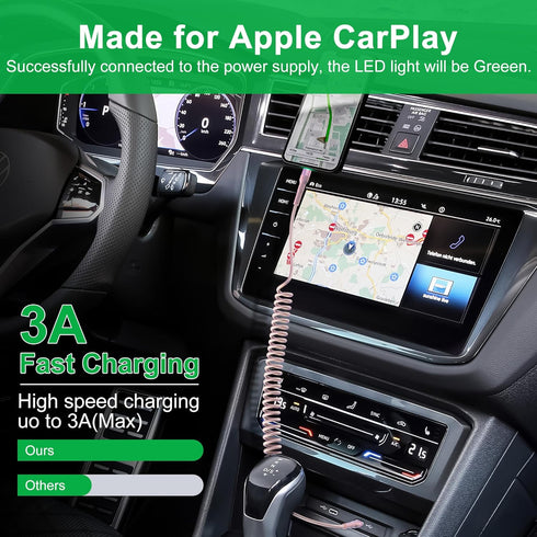 Coiled USB C to Lightning Cable 3Ft, Short USB C iPhone Cord Coiled iPhone Charger for Car Apple CarPlay, Pink with Data Sync & LED...