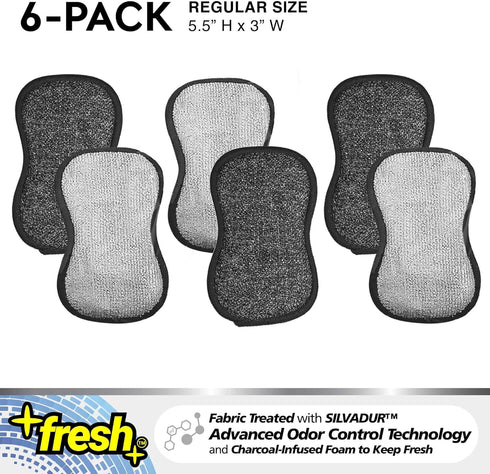 Fresh Regular Professional Microfiber Scrub-N-Wipe Sponge Pads, Fabric Treated with SILVADUR Advanced Odor Control Technology and Charcoal-Infused...