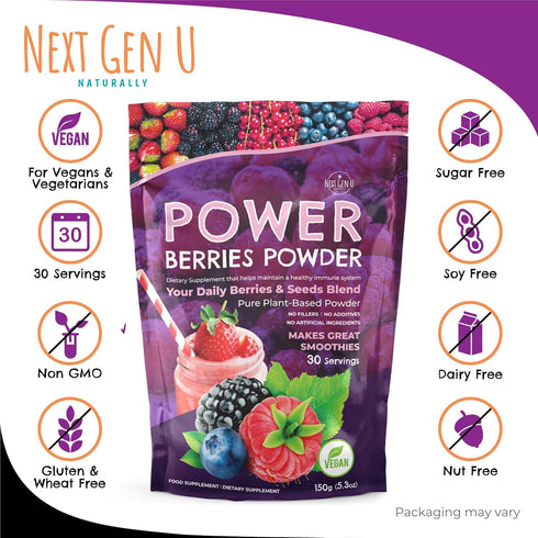 Next Gen U Super Berry Powder 150g, Immune Support Food Supplement, Superfood Berries Smoothie Mix for Shakes, Detox & Healthy Boost for Juice Bev...