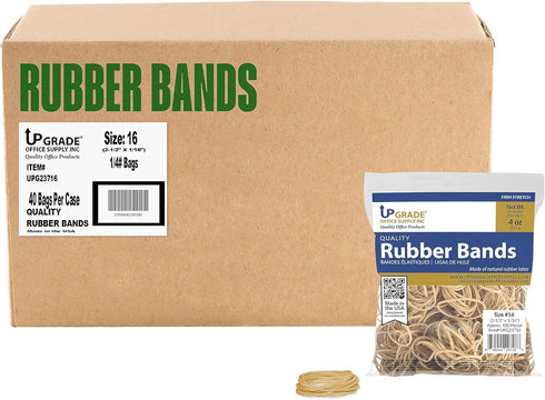 Upgrade Office Supply UPG23716 Rubber Bands, Size #16 (2-1/2" x 1/16"), 1/4 lb. Bag, Approx. 450 Bands, Natural Crepe, Made in USA...