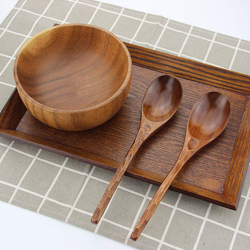 Soup Spoons,AOOSY Wooden Soup Spoons, 6 Pieces 7.84 inches Japanese Ramen Spoons Round Nanmu Wood Long Handle Rice Dessert Cooking Tasting Dinner ...