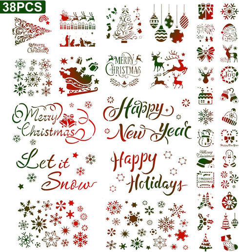 38 Pieces Christmas Stencils Template Christmas Painting Stencils Reusable Christmas Snowflake Stencil for Art Drawing Spraying Window Glass Door ...