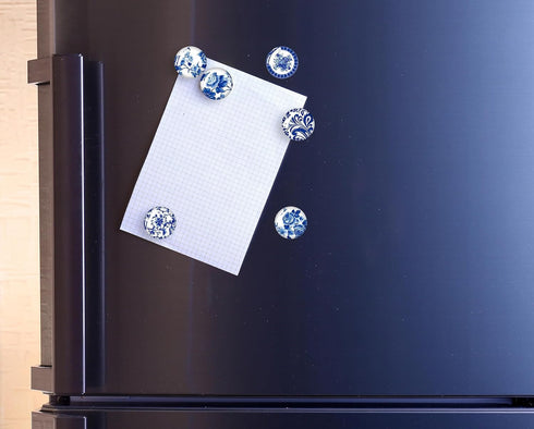 Jolitee Blue and White Chinoiserie Glass Magnets, Strong Kitchen Refrigerator Magnets, Small Decorative Magnets for Whiteboard Cabinets, Cute Frid...