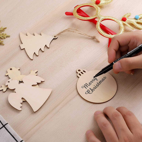 50 Pcs Unfinished Paintable Blank Wooden Christmas Festival Decoration Ornaments, Xmas Tree Hanging Wood Slices for Kids DIY Art Crafts, 5 Designs...