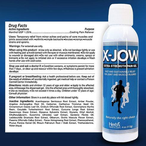 HerbX X-Jow Extra Strength Pain Relief Gel 4 oz - Herbal Massage Gel for Massage Therapy and Sports - Pain Terminator Cream for Muscles, Shoulders...