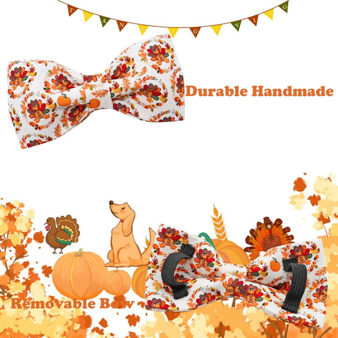 Dog Collar - Thanksgiving Turkey Dog Collar Gift Soft Bow Collar Adjustable Metal Buckle Dog Collar for Medium Dogs...