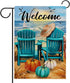 Welcome Fall Sea Pumpkin Garden Flag Double Sided, Autumn Beach Ocean Chairs Coastal Decorative Yard Outdoor Home Small Decor, Seagull Sailboat Na...