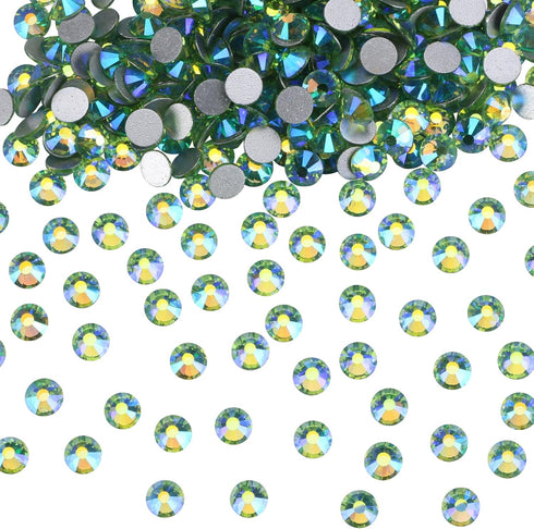Jollin Glue Fix Crystal Flatback Rhinestones Glass Diamantes Gems for Nail Art Crafts Decorations Clothes Shoes(ss10 2880pcs, Light green AB)...