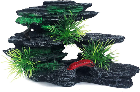 J-star Medium Fish Tank Decorations, Aquarium Decor Rock Mountain View, Landscape Ornament Rock Resin Decoration...
