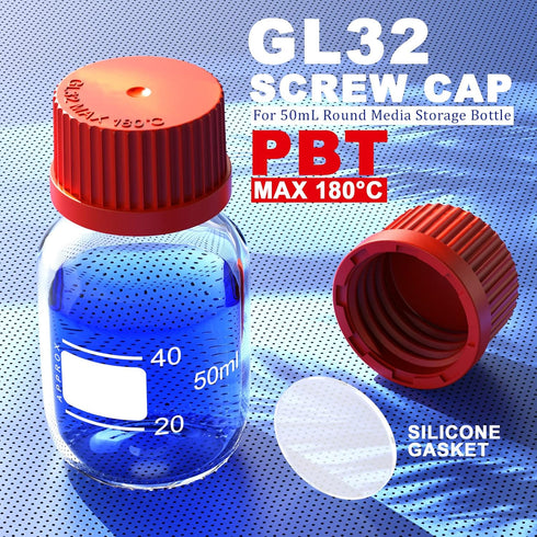 Polypropylene PBT GL25 GL32 GL45 Screw Cap with Pour Ring and Silicone Gasket for Media Bottle (GL32 PBT 2PCS)...