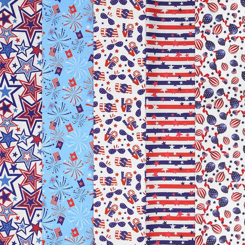 American Flag Fabric Squares 20x20 Inch, 5PCS 4th of July Fabric Red Blue White Star Stripe Flag Balloon Love Patchwork Sewing for DIY Crafts Supp...