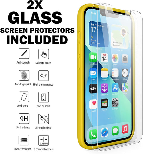 CellEver for iPhone 13 Mini Case with 2-Pack Screen Protectors, Heavy-Duty Silicone, Shockproof Rubber Phone Cover, Soft Anti-Scratch Microfiber I...
